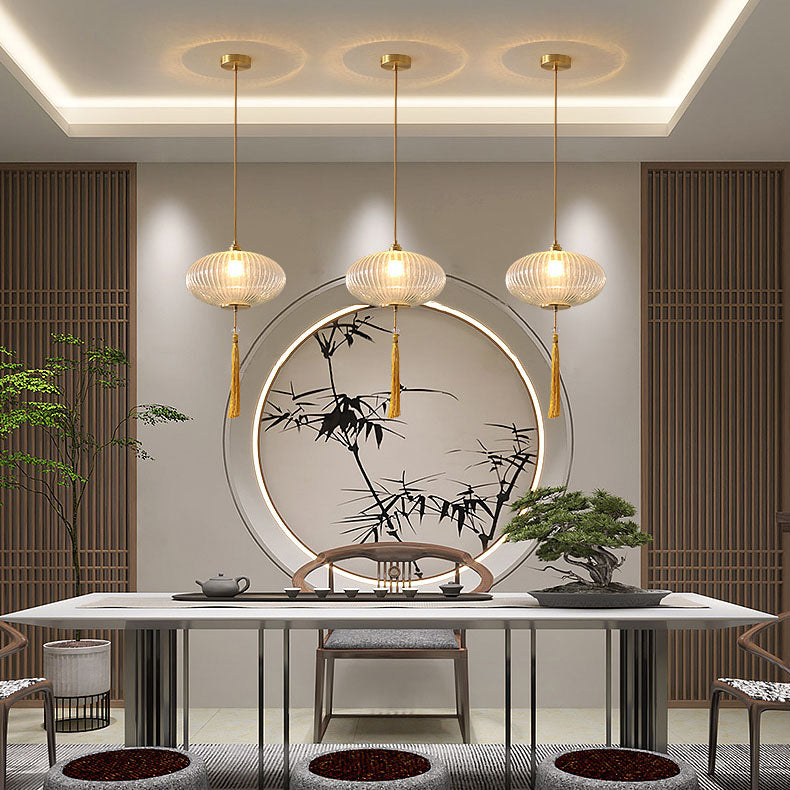 Lámpara colgante de 1 luz con vidrio de cobre esférico de linterna china tradicional para dormitorio 