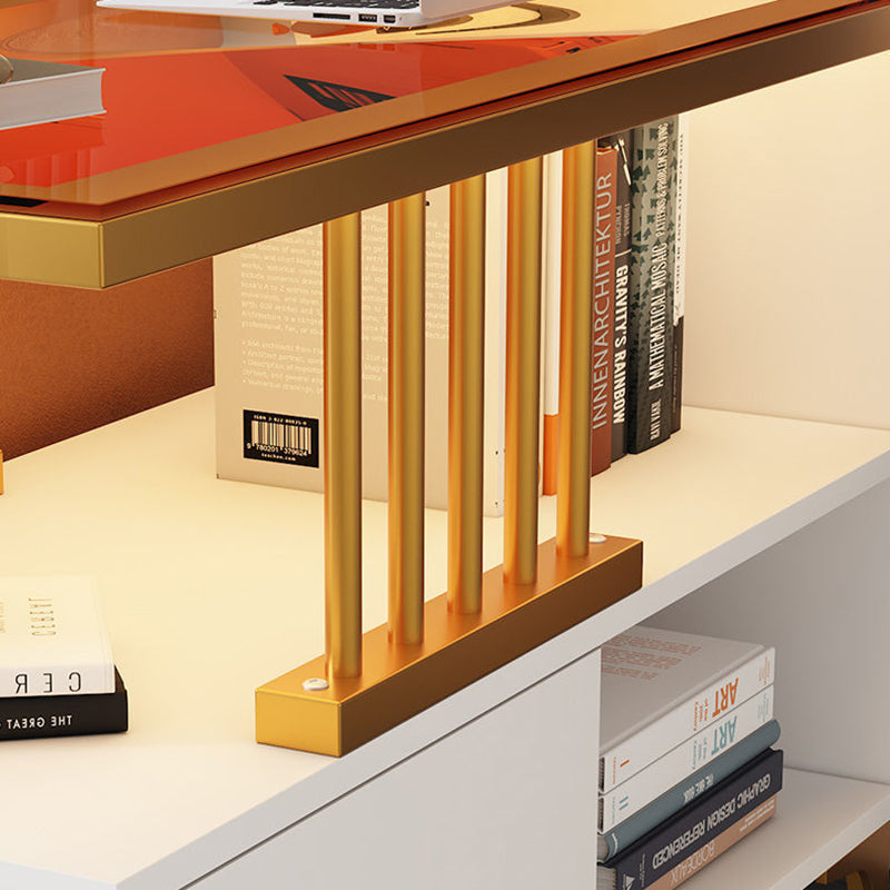 Rechteckiger Beistelltisch im zeitgenössisch-schlichten Design mit Glasplatte, 2-stufigem MDF-Schrank für das Wohnzimmer 