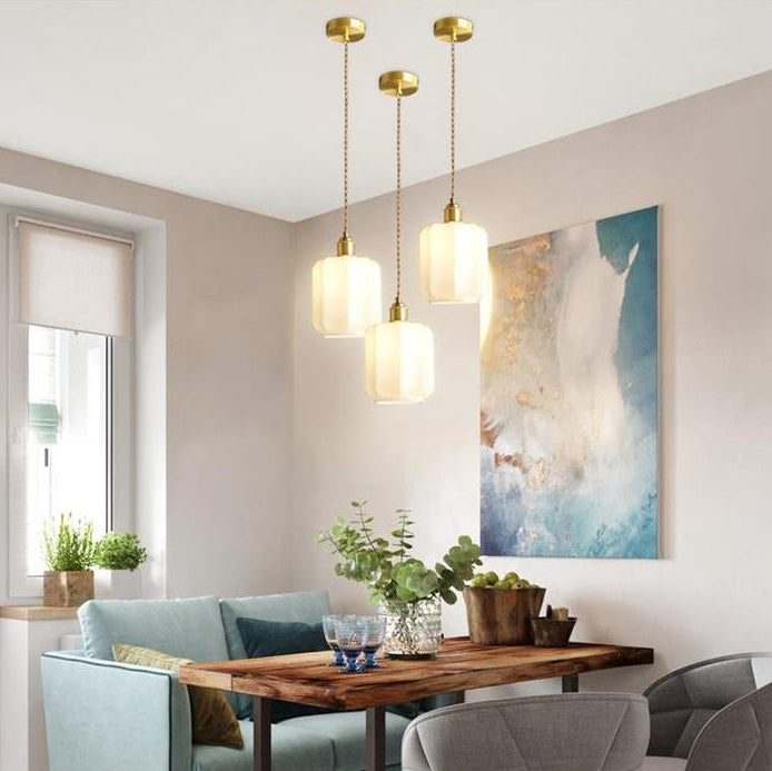 Traditionelle Vintage zylindrische Messingglas 1-Licht Pendelleuchte für Schlafzimmer 