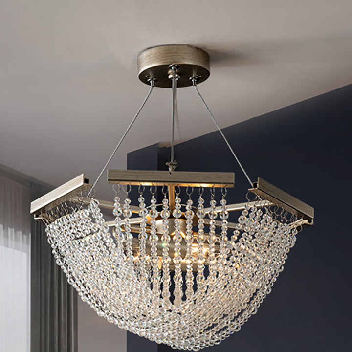 Zeitgenössischer Luxus Mesh Shade Iron Crystal 2/6 Licht Kronleuchter für Wohnzimmer 