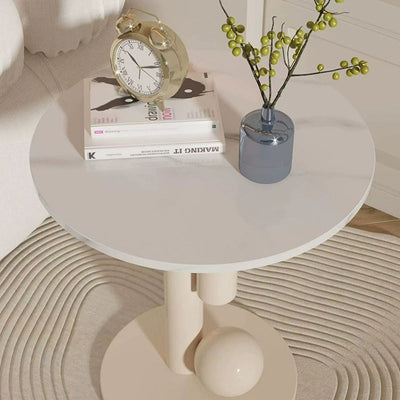 Zeitgenössischer kreativer runder Zylinder-Orb-Felsplatte-Kaffeetisch aus Kohlenstoffstahl für das Wohnzimmer 