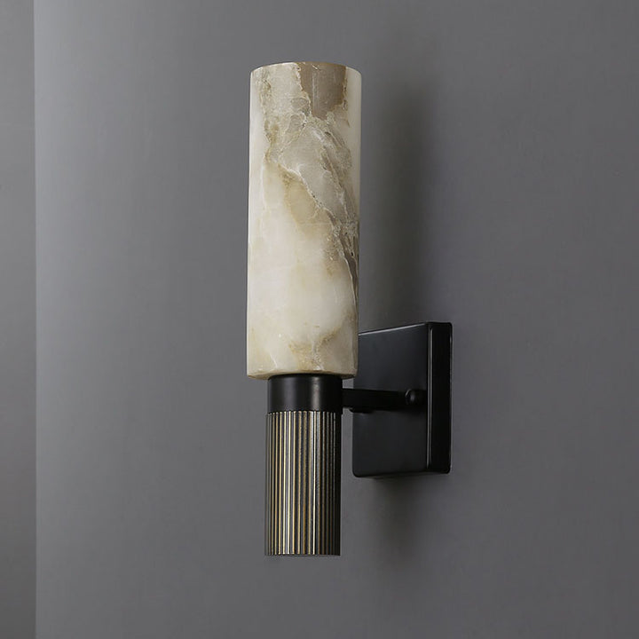 Traditional Chinese Cylinder Marble Copper Iron 1-Light Wall Sconce Lamp For Bedroom