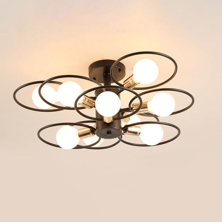 Contemporary Nordic Flower Ring Iron 3/6/9 Light Semi-Flush Mount Ceiling Light For Living Room &amp; Bedroom