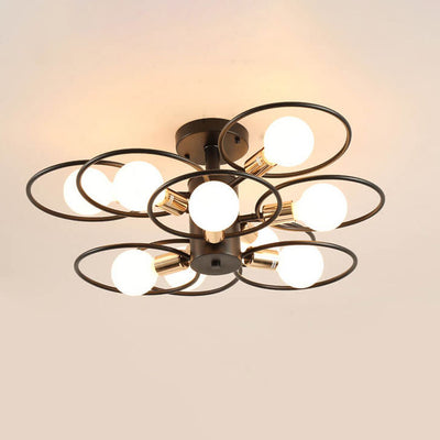 Nordischer Industrieller Blumenring Eisen 3/6/9 Licht Semi-Flush Mount Deckenleuchte 