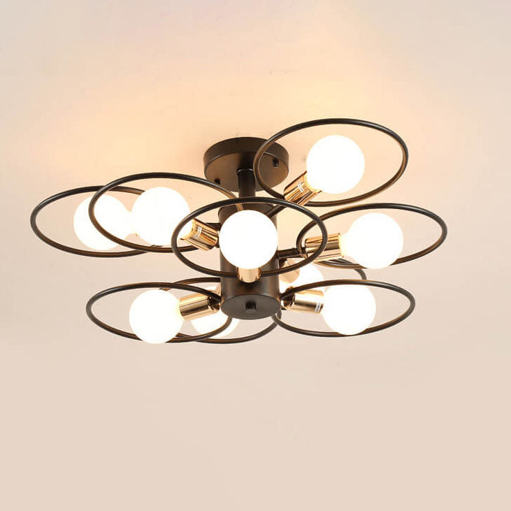 Nordic Industrial Flower Ring Iron 3/6/9 Light Semi-Flush Mount Ceiling Light