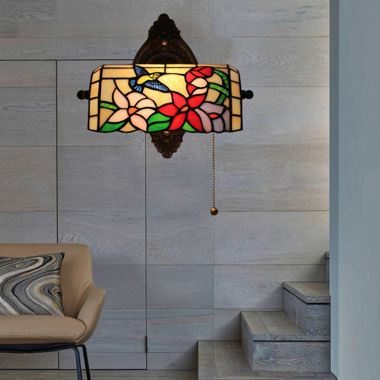 Applique murale traditionnelle Tiffany demi-cylindre en alliage de zinc et fer avec verre teinté 1 lumière pour salon 