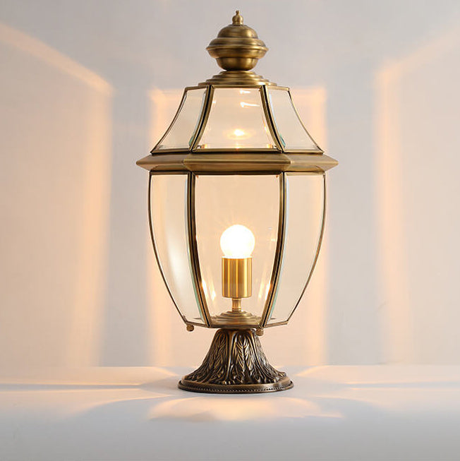 Traditional European All Copper Clear Glass Lantern Post 1/3 Light Waterproof Patio Landscape Light For Outdoor