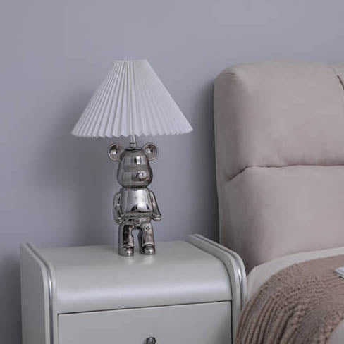 Contemporary Creative Bear Ceramic Fabric 1-Light Table Lamp For Bedroom