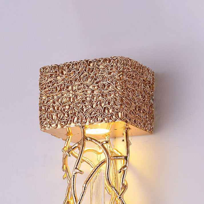 Modern Luxury Brass Tree Branch Hardware Crystal Water Drop Design 1-Light Wall Sconce Lamp