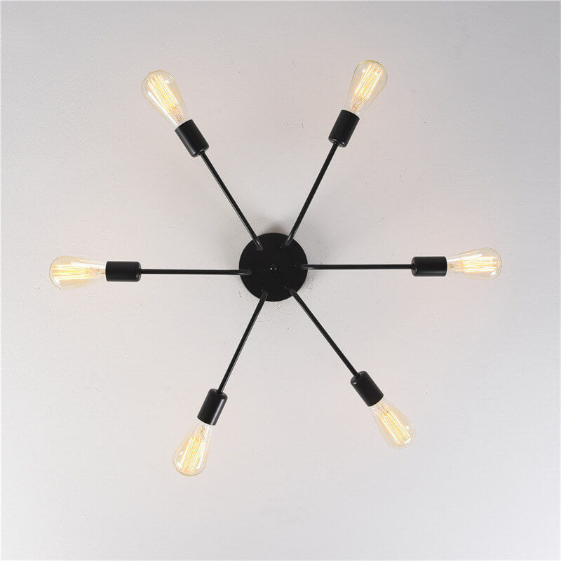 Industrial Retro Wrought Iron Glass 6-Light Flush Mount Ceiling Light