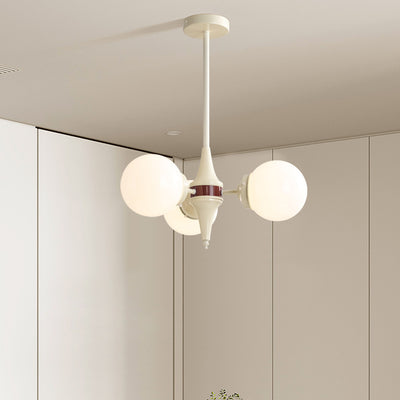 Lustre contemporain rétro à branches courbées avec tige ronde et boules en fer et verre 3/5 lumières pour salon 