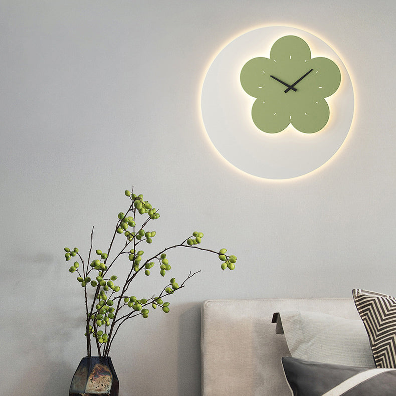 Horloge décorative ronde contemporaine créative en forme de cœur en fer acrylique LED applique murale pour chambre 