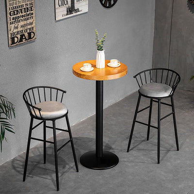Moderner minimalistischer runder gepolsterter gestreifter Samt-Eisen-Barhocker mit Rückenlehne für das Esszimmer 
