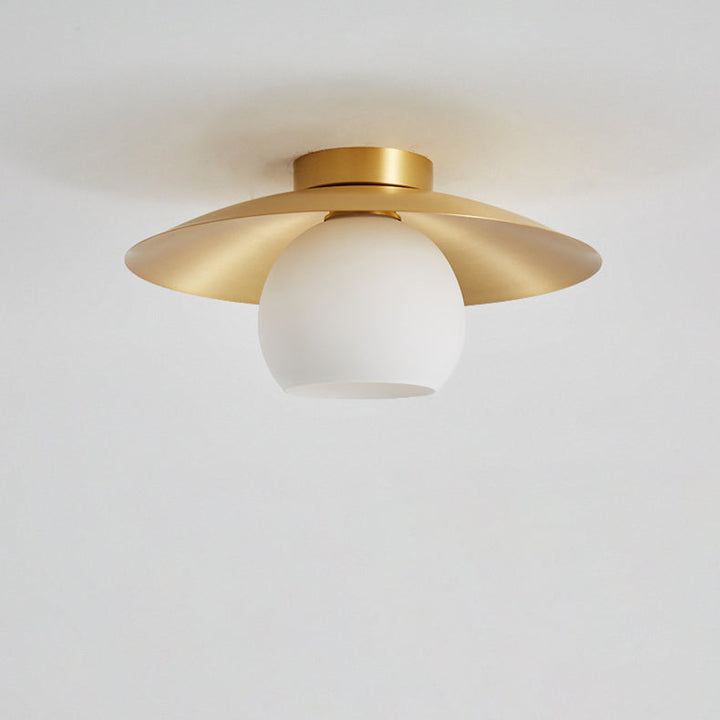 Plafonnier semi-encastré contemporain nordique rond en verre et cuivre avec 1 lumière pour couloir 