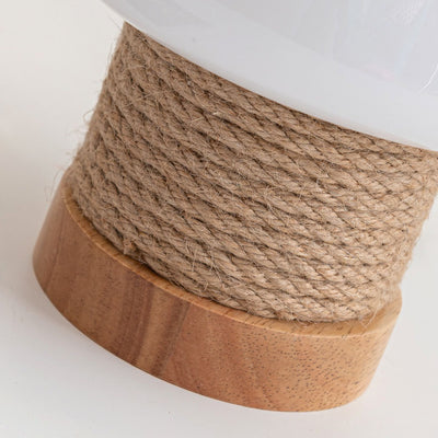 Lámpara de mesa de 1 luz de vidrio con forma de cilindro minimalista moderno de roble y cuerda para dormitorio 
