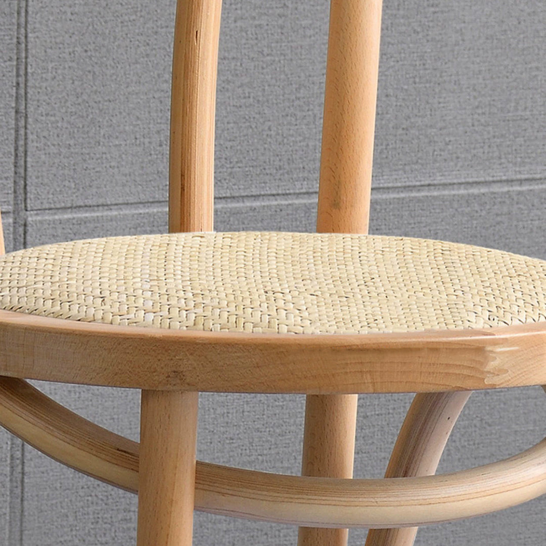Contemporary Retro Faux Rattan Rubberwood Round Arched Dining Chair Backrest For Dining Room