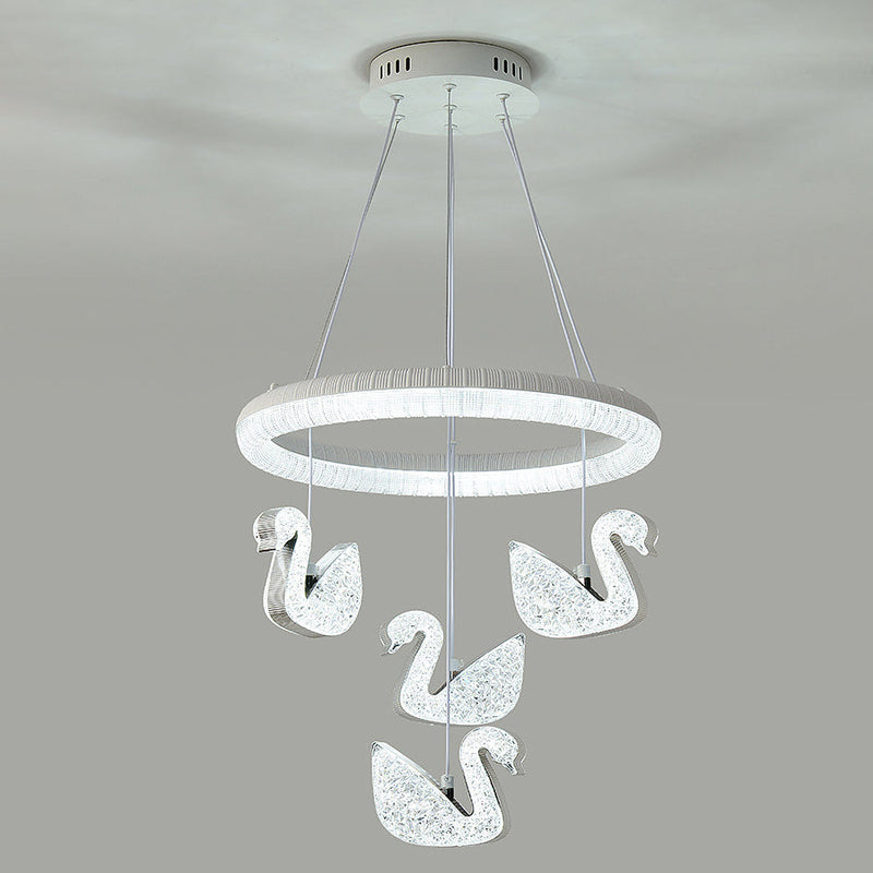 Zeitgenössischer Luxus-Kreis-Ring-Schatten-ABS-Schwan-Dekor-LED-Kronleuchter für Wohnzimmer 