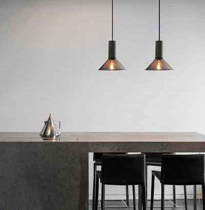 Contemporary Industrial Cylindrical Tapered Cement Iron 1-Light Pendant Light For Living Room