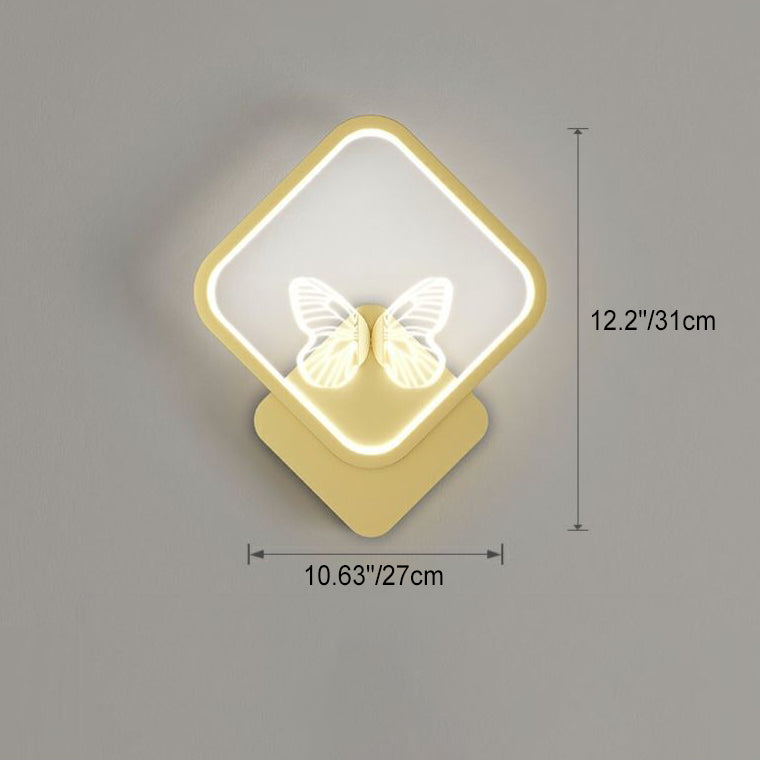 Modern Art Deco Butterfly Iron Silicone Square Round Frame Design LED Wall Sconce Lamp For Bedroom