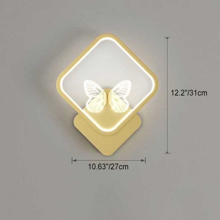 Modern Art Deco Butterfly Iron Silicone Square Round Frame Design LED Wall Sconce Lamp For Bedroom