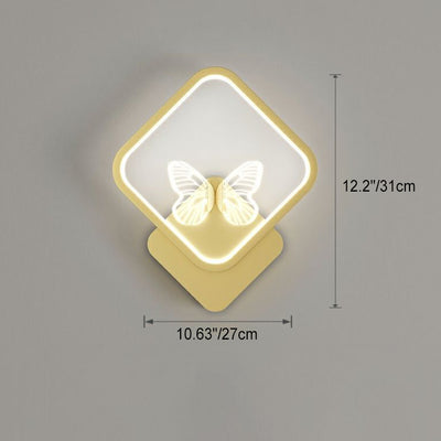 Modern Art Deco Butterfly Square Round Frame Design LED Wall Sconce Lamp For Bedroom