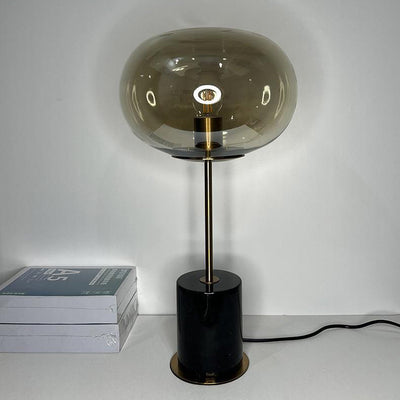 Moderne minimalistische runde Kugelzylinder-Marmorsockel-Eisenglas-1-Licht-Tischlampe für Wohnzimmer 