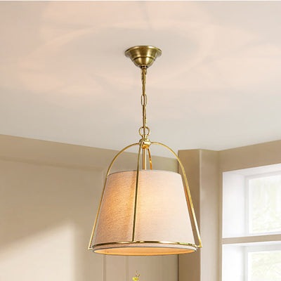 Moderne minimalistische Zylinder Kupfer Stoff 3-Licht Pendelleuchte für Schlafzimmer 