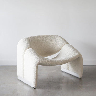 Silla de acento con respaldo y reposabrazos de esponja de lana de cordero de marco curvado contemporáneo escandinavo de acero inoxidable para sala de estar 
