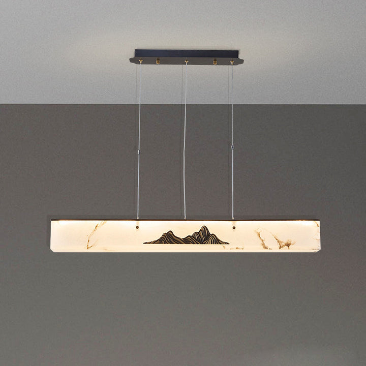 Lámpara colgante de isla LED de mármol de cobre rectangular chino tradicional para comedor 