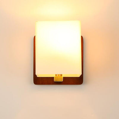 Modern Transitional Antler Square Cylinder Wood Glass 1-Light Wall Sconce Lamp For Living Room