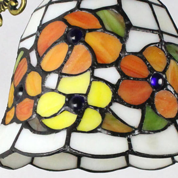 Traditionelle Tiffany Flower Cup Eisen Buntglas 1-Licht Wandleuchte Lampe für Wohnzimmer 