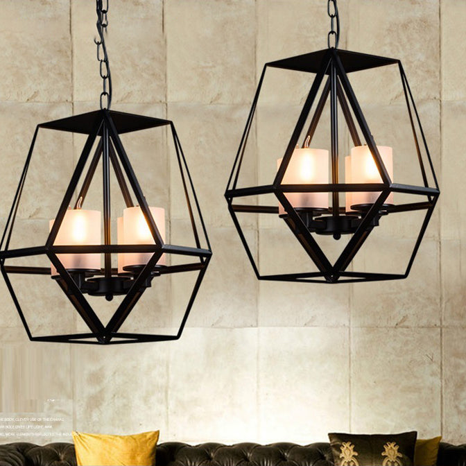 Chandelier contemporain en fer trapézoïdal quadrilatéral industriel 3/4 lumières pour salon 