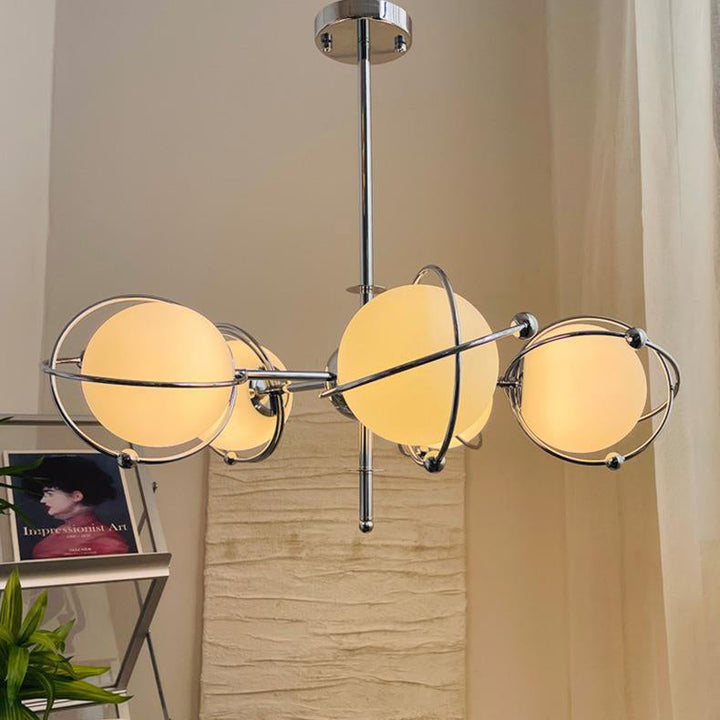 Lustre à 5 lumières en verre et fer avec branches orbes minimalistes modernes pour chambre 