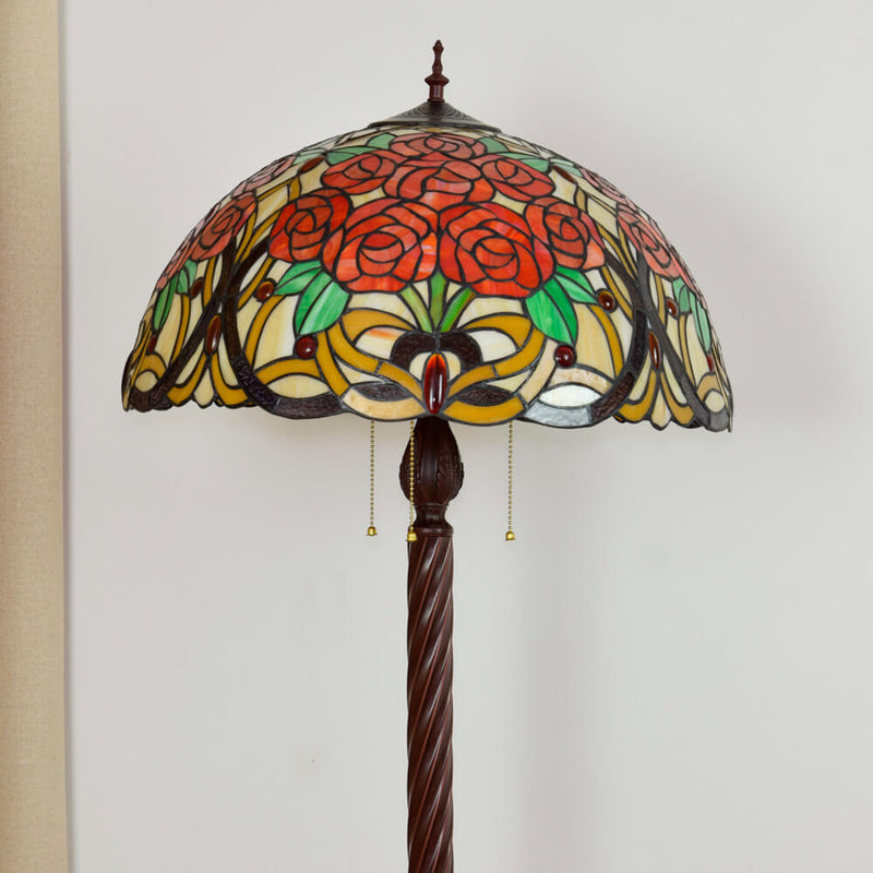 Tiffany Creative Stained Glass Jade Rose Decorated 3-Light Standing Floor Lamp