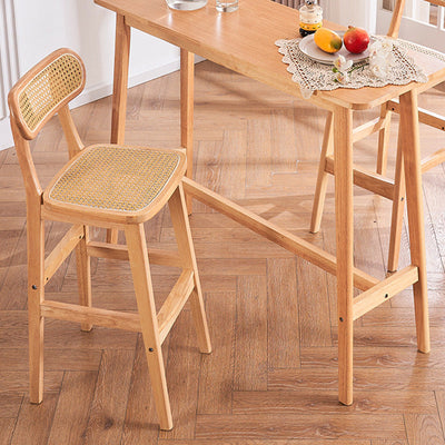 Tabouret de comptoir moderne minimaliste en cuir PU avec rotin rembourré en bois de caoutchouc, dossier ouvert, repose-pieds pour cuisine 