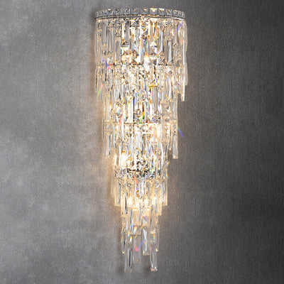 Contemporary Luxury Crystal Tassel Half Post 1-Light Wall Sconce Lamp For Living Room