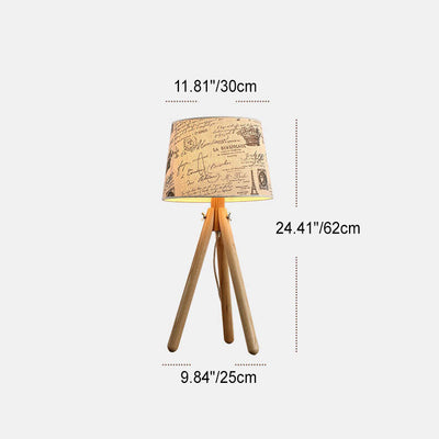 Japanese Simple Round Fabric Three-Legged Wooden Base 1-Light Table Lamp