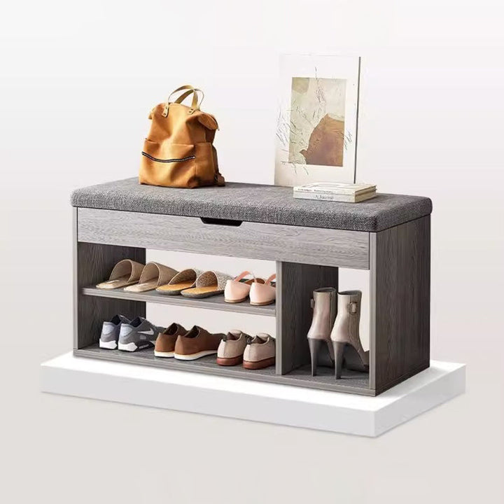 Modern Minimalist Rectangle Fabric PU Leather MDF Shoe Storage 3-Tier For Entryways