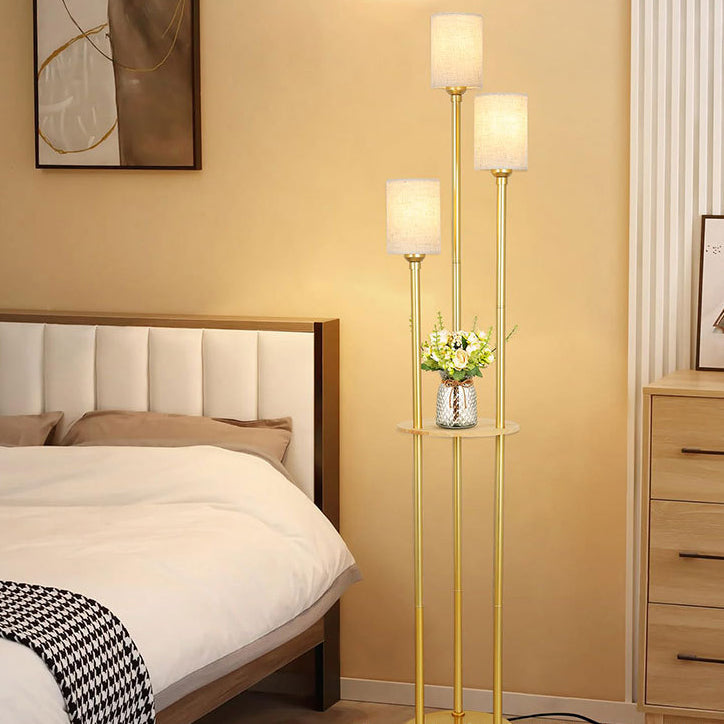 Moderne minimalistische Zylinder lange Regal Tisch Eisen Stoff 3-Licht stehende Stehlampe für Wohnzimmer 