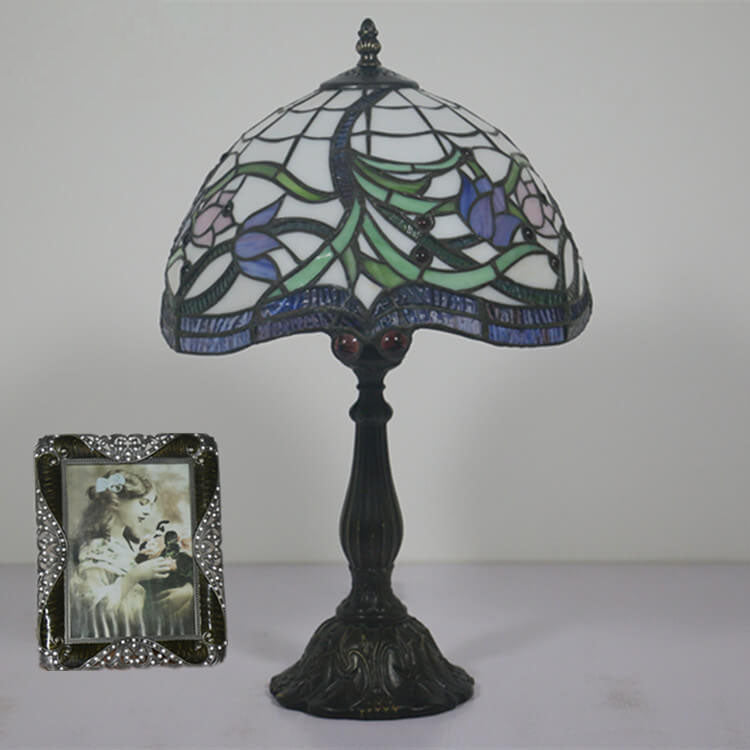 Lámpara de Mesa de 1 Luz con Cúpula de Resina de Vidrio Tiffany Tulip Vintage 