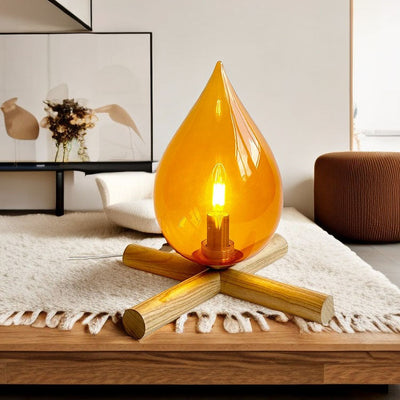 Modern Art Deco Fire Wood Glass 1-Light Table Lamp For Living Room