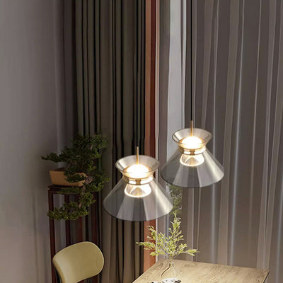 Moderne minimalistische runde Trichter Hardware Acryl LED Insel Licht Kronleuchter für Esszimmer 