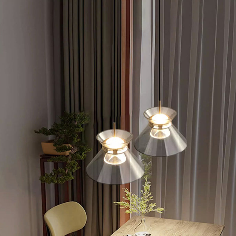 Moderne minimalistische runde Trichter Hardware Acryl LED Insel Licht Kronleuchter für Esszimmer 