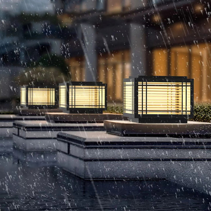 Luz de Poste de Cabeza de 1 Luz de Vidrio de Aluminio Cuadrado Chino Tradicional para Jardín 