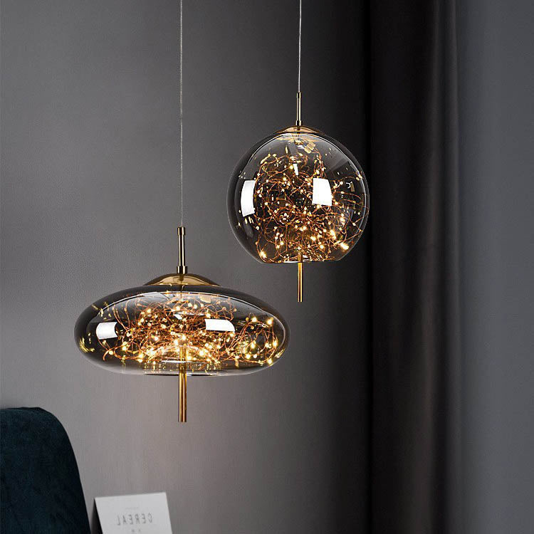 Suspension contemporaine scandinave en verre ovale à cylindre à 1 lumière pour chambre 