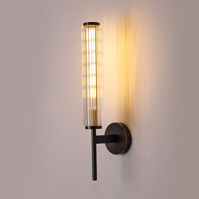 Moderne Luxus Messing Glas Zylinder 1-Licht Wandleuchte Lampe für Schlafzimmer 