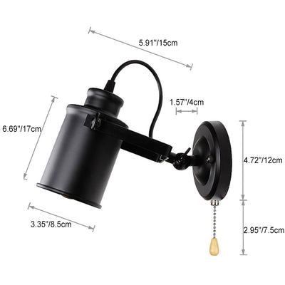 Contemporary Industrial Cylindrical Iron 1-Light Spotlight Wall Sconce Lamp For Living Room