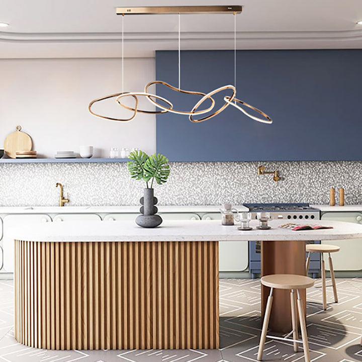 Contemporary Nordic Stainless Steel Round Toroidal LED Chandeliers For Dining Room