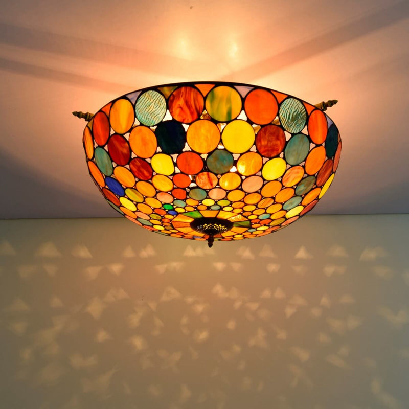 ضوء سقف شبه متدلي بـ 5 أضواء بتصميم دائرة زجاج ملون من تيفاني 