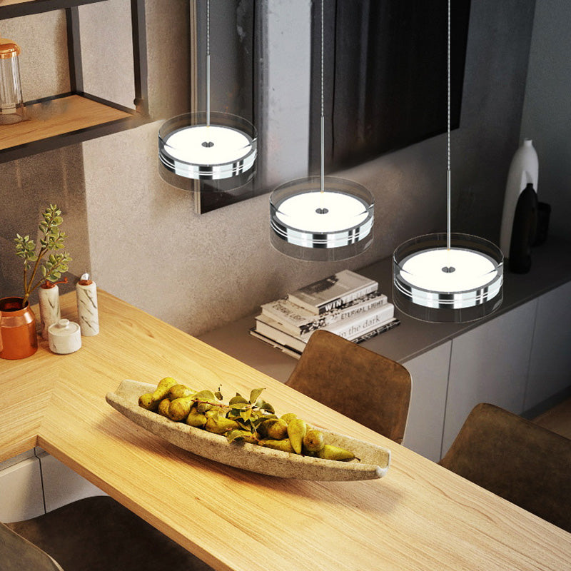 Moderno Minimalista Acero Inoxidable Vidrio Redondo 1/3 Luz Isla Lámpara Araña Para Comedor 